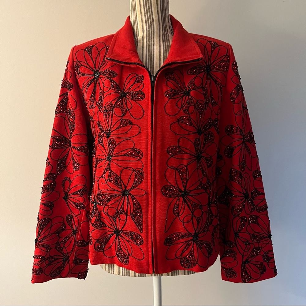 Vtg Anage Sequin Beaded Jacket Blazer Red Concert Evening Wear Women’s Sz Large